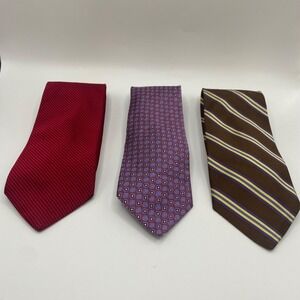 Brooks Brothers 346 Silk Tie Set Of 3 - Red |Purple| Brown Striped Patterns